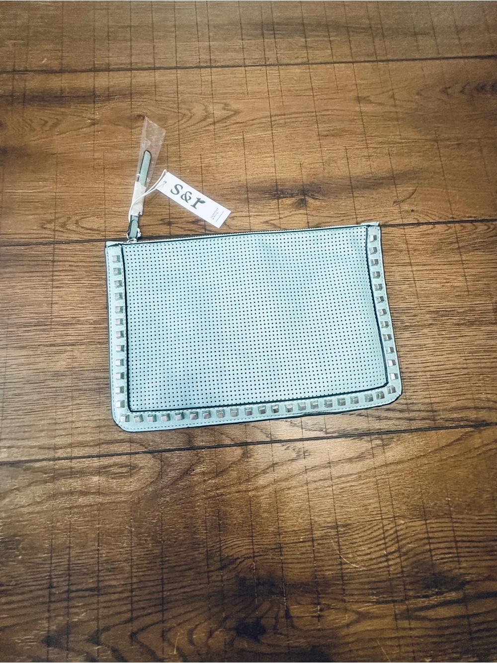 NWT Summer & Rose Perforated Studded Clutch Pale Turquoise NWT